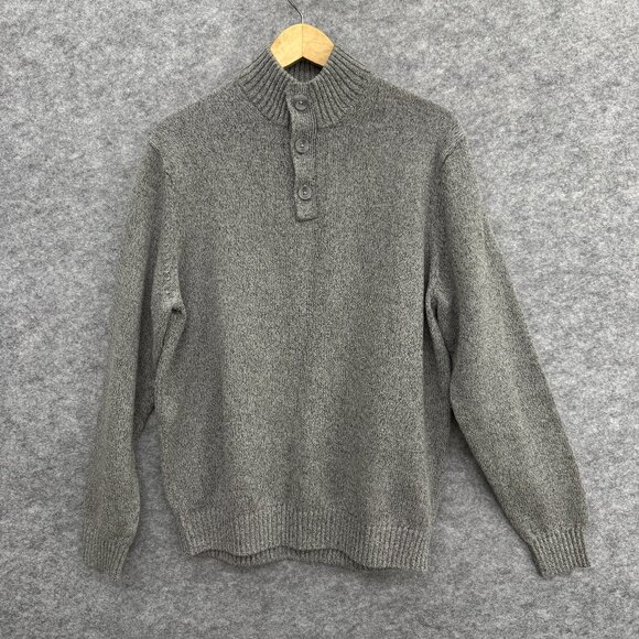 IZOD Sweater Men's Long Sleeve Gray Knitted Casual Preppy Button Mock Neck Large - Picture 1 of 10